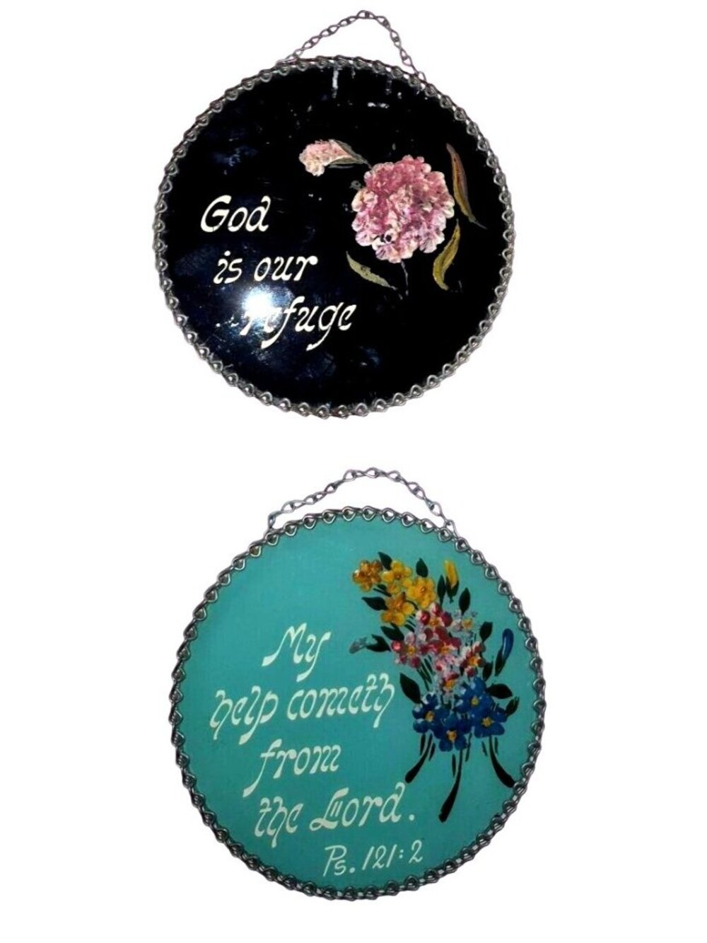 Hand-Painted Religious Wall Plaques 1940s 1950s With Bible Verses Floral Designโข